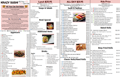 Crazy sushi store menu